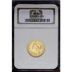 1904 $5 MS64 NGC. Vivacious cartwheel luster illuminat