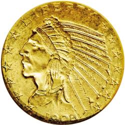 1908-D $5 MS63 NGC. A few light ticks and scrapes, see