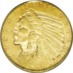 1909-D $5 MS63 PCGS. Lustrous copper-gold surfaces mel