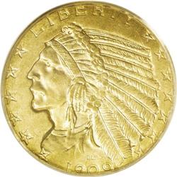 1909-D $5 MS63 PCGS. The most available Indian half ea