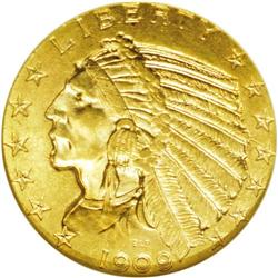 1909-D $5 MS63 NGC. The lemon-gold fields are moderate