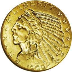 1909-D $5 MS64 NGC. Well struck, lustrous, and lightly