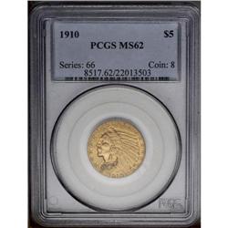 1910 $5 MS62 PCGS. Pale yellow luster with moderate su