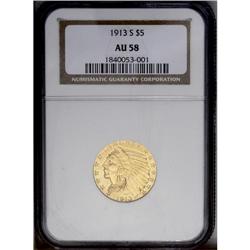 1913-S $5 AU58 NGC. The slight rub is barely noticeabl
