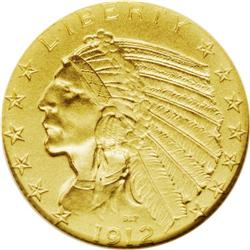 1912 $5 PR67 NGC. Struck in the bright yellow matte fi