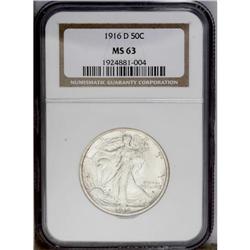 1916-D 50C MS63 NGC. This boldly struck first year Wal