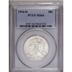 1916-D 50C MS64 PCGS. Well struck with matte-like surf