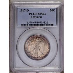 1917-D 50C Obverse MS63 PCGS. The lavish toning on bot