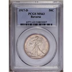1917-D 50C Reverse MS63 PCGS. Delicate beige-gold and