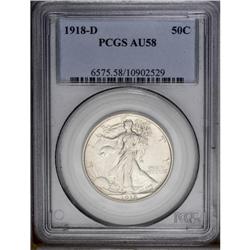 1918-D 50C AU58 PCGS. An especially nice near-Mint exa