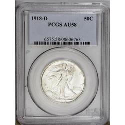 1918-D 50C AU58 PCGS. This lovely example displays ful