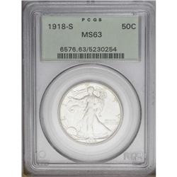 1918-S 50C MS63 PCGS. Softly struck, yet fully lustrou