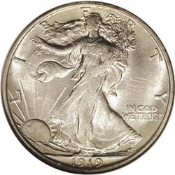 1919-D 50C AU55 NGC. An affordable example of this rar