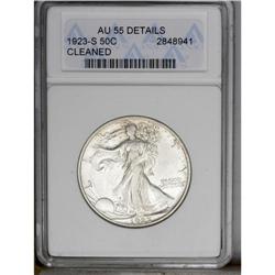 1923-S 50C --Cleaned--ANACS. AU55 Details. Bright and l