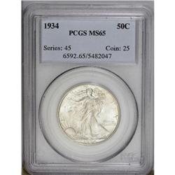 1934 50C MS65 PCGS. Medium chestnut toning dominates t