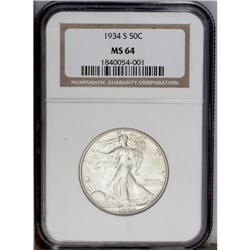 1934-S 50C MS64 NGC. A brilliant coin with good centra