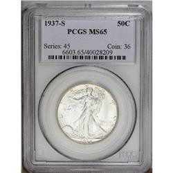 1937-S 50C MS65 PCGS. Lustrous silver-gray surfaces, w