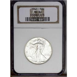 1940 50C MS66 NGC. The bright snow-white surfaces have
