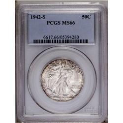1942-S 50C MS66 PCGS. Satiny white surfaces with cresc