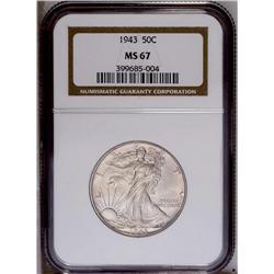 1943 50C MS67 NGC. Typically struck and satiny, with g
