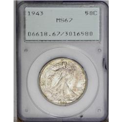 1943 50C MS67 PCGS. A Superb example bathed in mottled