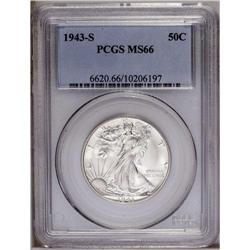 1943-S 50C MS66 PCGS. Immaculately presented with sati