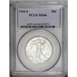 1943-S 50C MS66 PCGS. Large S. FS-010.5. IN GOD WE TRU
