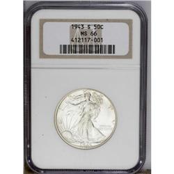 1943-S 50C MS66 NGC. FS-010.5. Trumpet tail S. A lustr
