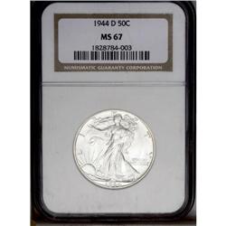 1944-D 50C MS67 NGC. Rich shimmering luster over smoot