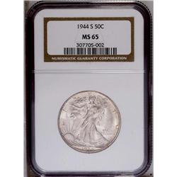 1944-S 50C MS65 NGC. Subtle champagne-gray patina, tha