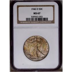 1946-D 50C MS67 NGC. Splashes of aquamarine, golden-br
