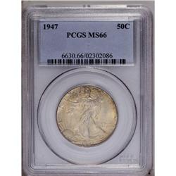 1947 50C MS66 PCGS. Vivid apple-green and fire-red pat
