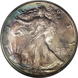 1936 50C PR65 PCGS. Modestly reflective with rose-viol