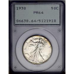 1938 50C PR64 PCGS. Pastel gold and gunmetal-blue tint