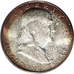 1949-S 50C MS67 PCGS. Amazingly toned on the obverse a