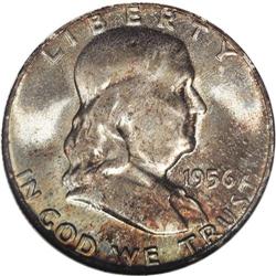 1956 50C MS67 Full Bell Lines NGC. Variegated blue-gra