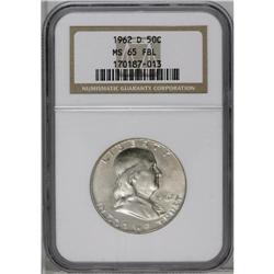 1962-D 50C MS65 Full Bell Lines NGC. Wisps of tan toni