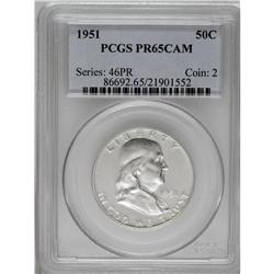 1951 50C PR65 Cameo PCGS. Brilliant surfaces display w
