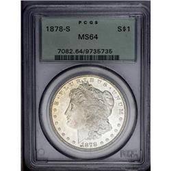 1878-S S$1 MS64 PCGS. A semi-prooflike near-Gem with l