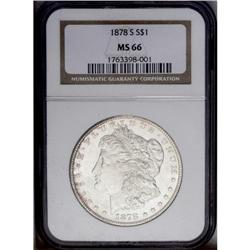 1878-S S$1 MS66 NGC. Satin-like surfaces are visited b