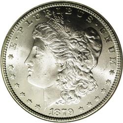 1879 S$1 MS66 NGC. A lustrous white Gem example of thi
