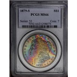 1879-S S$1 MS66 PCGS. Effusive forest-green, rose, and