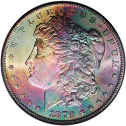 1879-S S$1 MS66 NGC. Radiantly lustrous surfaces are b