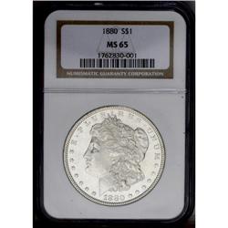 1880 S$1 MS65 NGC. A moderately prooflike Gem, untoned