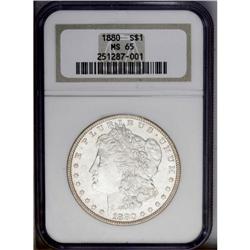 1880 S$1 MS65 NGC. Satiny luster emboldens each side o