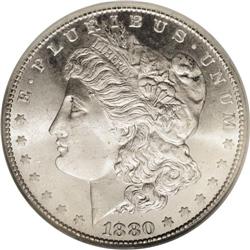 1880-CC S$1 MS66 S NGC. An untoned and exceptionally