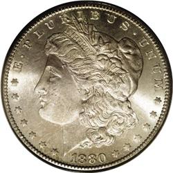 1880-CC S$1 MS66 PCGS. Moderate copper, gray, and ice-