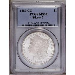 1880-CC S$1 8 Over Low 7 MS65 PCGS. VAM-6. A Top 100 V
