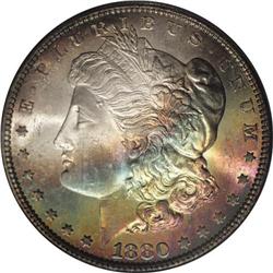1880-S S$1 MS66 PCGS. Phenomenal iridescent rainbow to