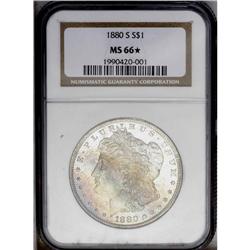 1880-S S$1 MS66 S NGC. Medium S. Iridescent lemon, ru